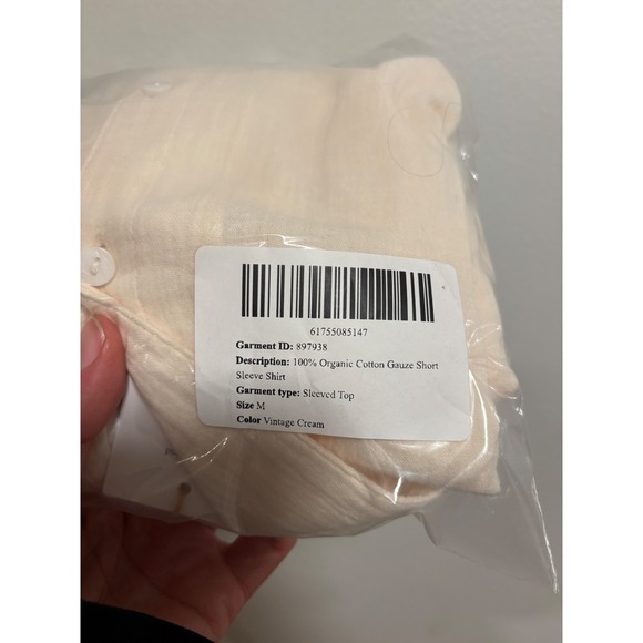 NWT Quince Vintage Cream 100 Organic Cotton Gauze Short Sleeve Button Up Shirt M - Picture 8 of 8